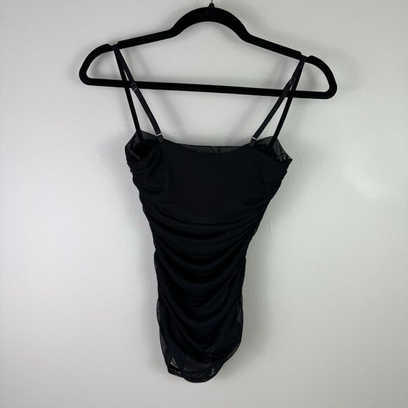 Open Edit Ruched Mesh Camisole XS Black Sheer Layered Tube Top Y2K Night Out - Picture 6 of 7